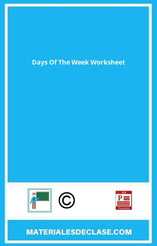 Days Of The Week Worksheet Pdf
